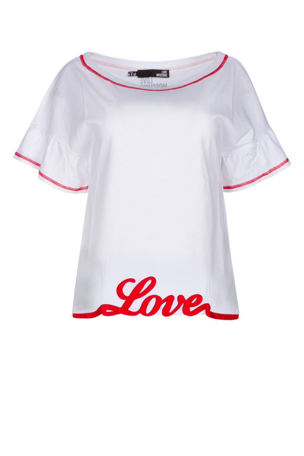 Love Moschino 로고 자수 러플 티셔츠
